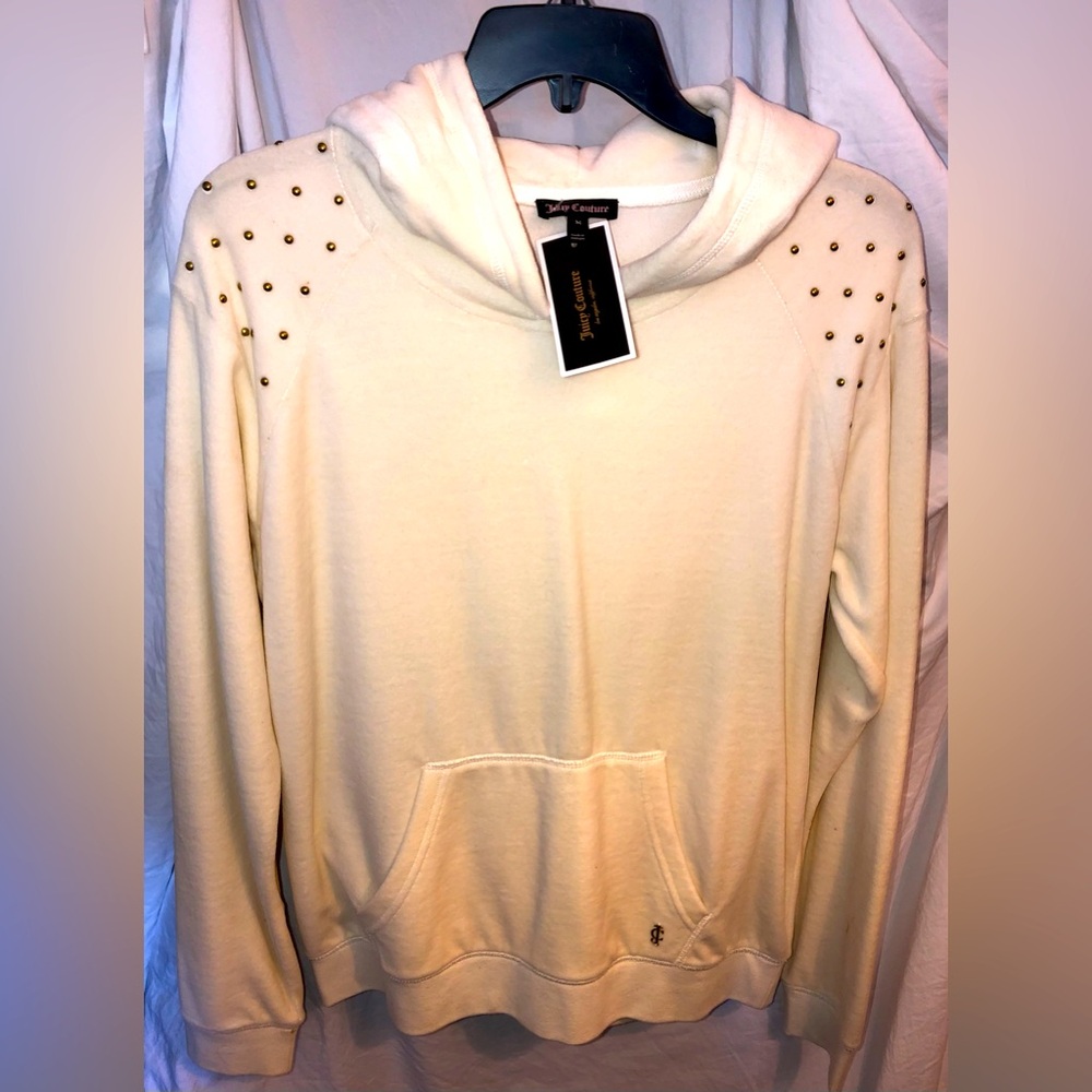 Juicy Couture Cream Velour Hoodie Pullover w/ Gold Signature & Details - Medium